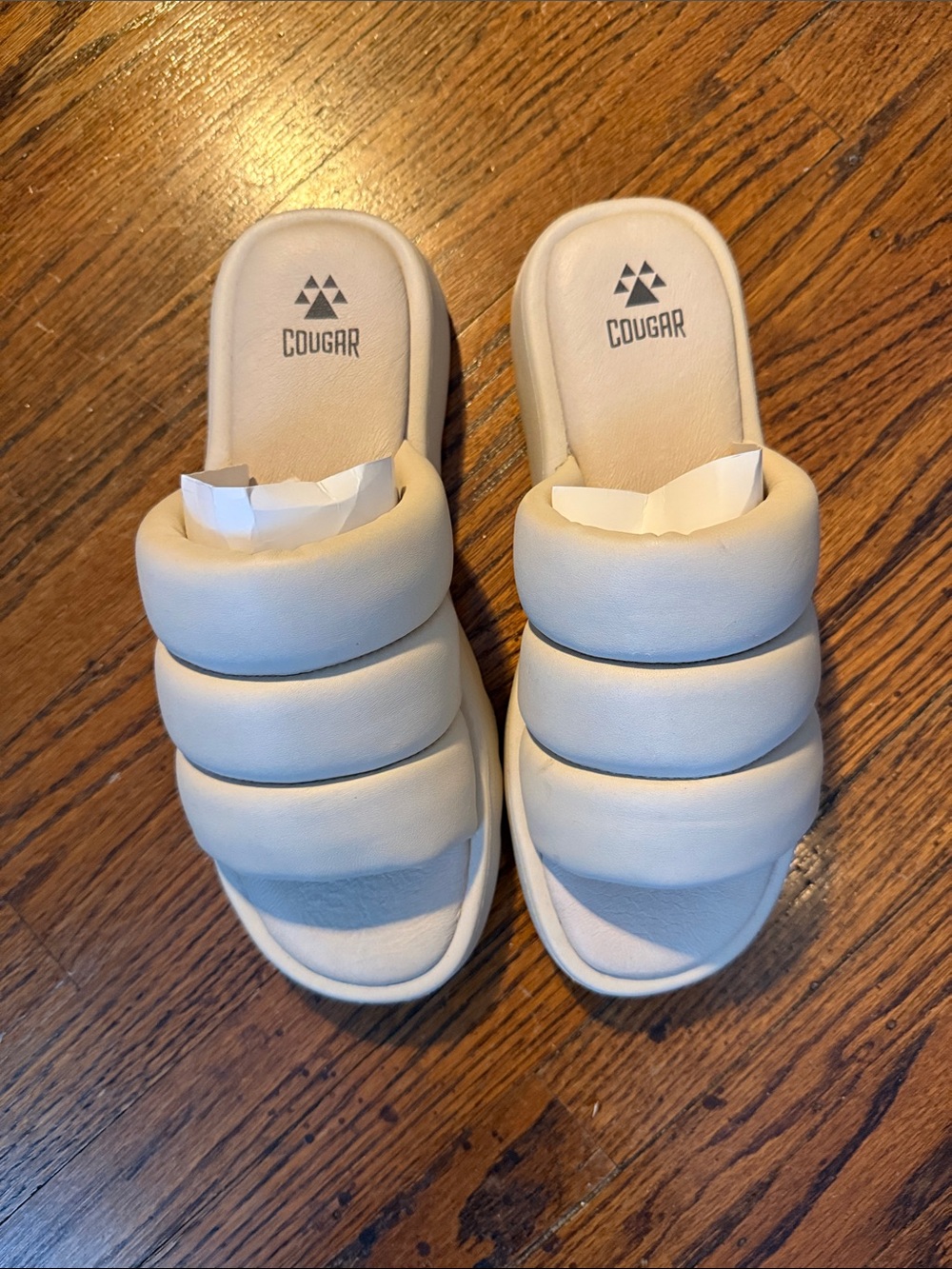 Cougar Cream Padded Triple-Strap Slide Sandals